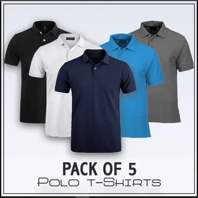 Pack of 5 Men's Polo T-Shirts | Premium Cotton Blend | Regular Fit | Half Sleeve