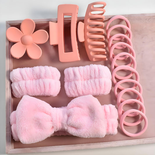 Bow Washing Face Hair Band 16-piece Set Barrettes Wrist Strap